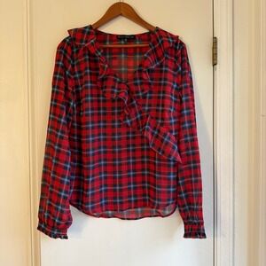 Mixed Threads Plaid Ruffle Blouse Top Red Blue Yellow Women's Medium